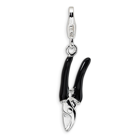 Sterling Silver 3-D Enameled Pruning Shears with Lobster Clasp Charm