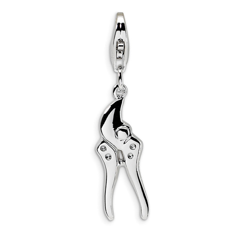 Sterling Silver 3D Pruning Shears with with Lobster Clasp Charm