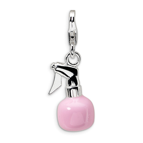 Sterling Silver 3-D Enameled Pink Misting Bottle Charm
