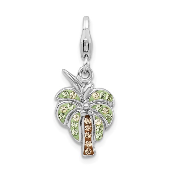 Sterling Silver Crystal Palm Tree Charm with Lobster Clasp