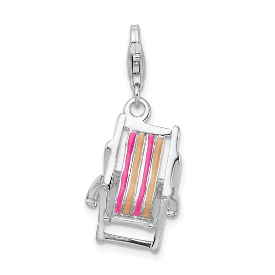 Sterling Silver 3-D Enamel Beach Chair with Lobster Clasp Charm