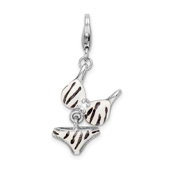 Sterling Silver CZ Enamel Zebra Bikini Pendant
