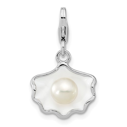 Sterling Silver Enameled Shell Cultured Pearl Charm