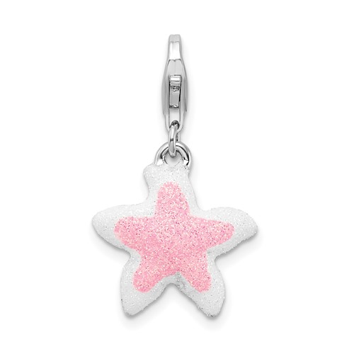 Sterling Silver Enameled Pink Sparkle Starfish Charm