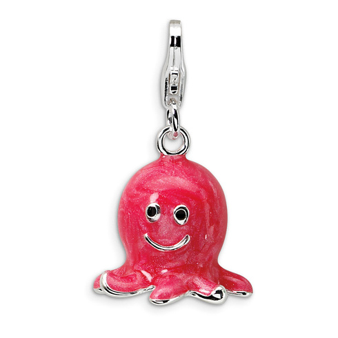 Sterling Silver 3-D Enameled Octopus Charm