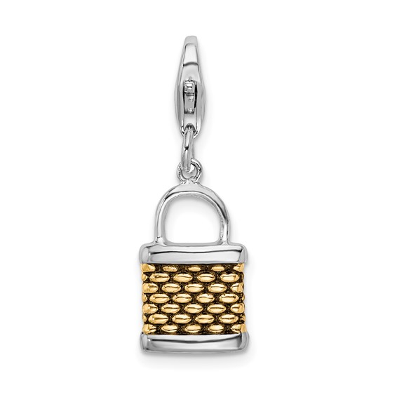 Sterling Silver Gold-plated 3-D Fishing Basket Charm