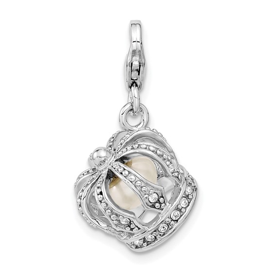 Sterling Silver Swarovski Freshwater Cultured Pearl Crown Charm
