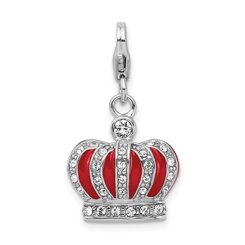 Sterling Silver Swarovski Crystal & Red Enamel Crown Charm