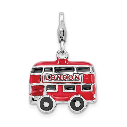 Sterling Silver 3-D Enamel Double Decker London Bus Charm
