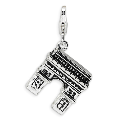 Sterling Silver 3-D Arc De Triomphe with Lobster Clasp Charm