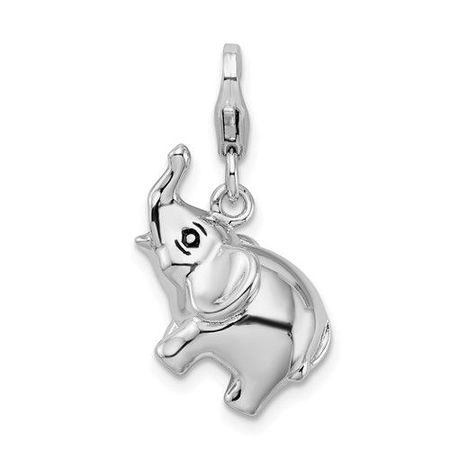 Sterling Silver 3-D Enameled Elephant with Lobster Clasp Charm