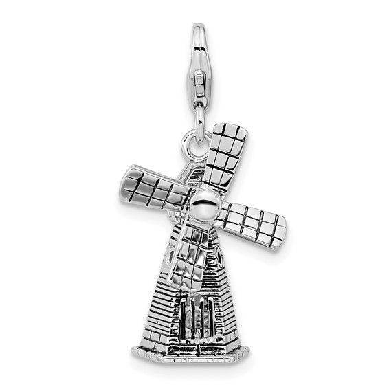 Sterling Silver 3-D Enameled Moveable Windmill Charm