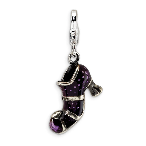 Sterling Silver Antiqued Enameled Witches Shoe Charm