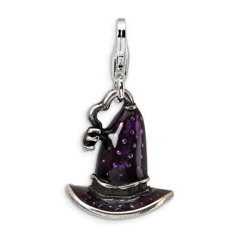Sterling Silver 3-D Antiqued Enameled Witch's Hat Charm