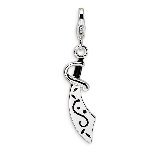 Sterling Silver Enameled Sword with Lobster Clasp Charm
