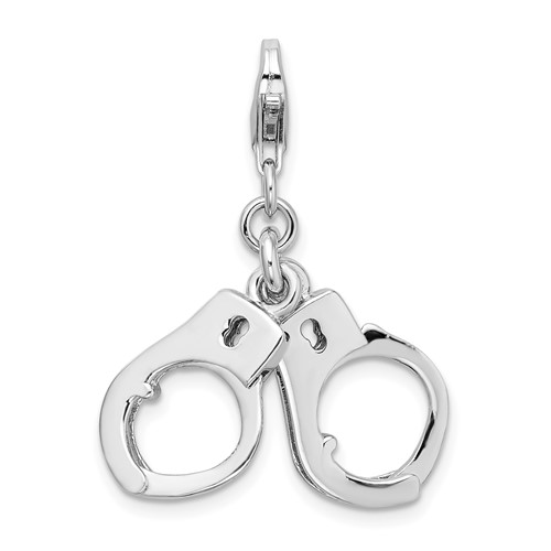 Sterling Silver 3-D Movable Hand Cuffs Charm with Clasp