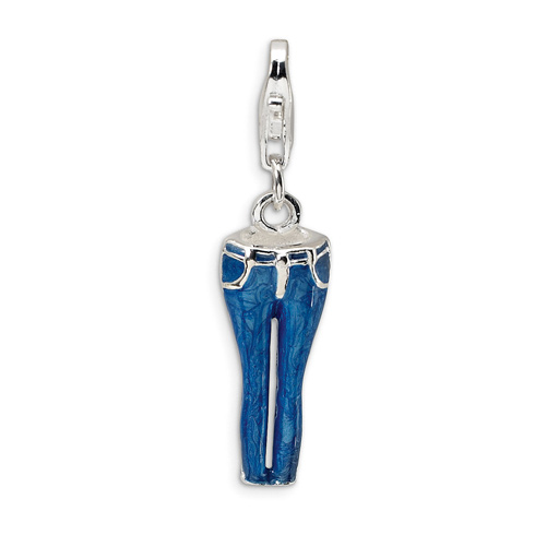 Sterling Silver 3-D Enameled Blue Jeans Charm with Lobster Clasp