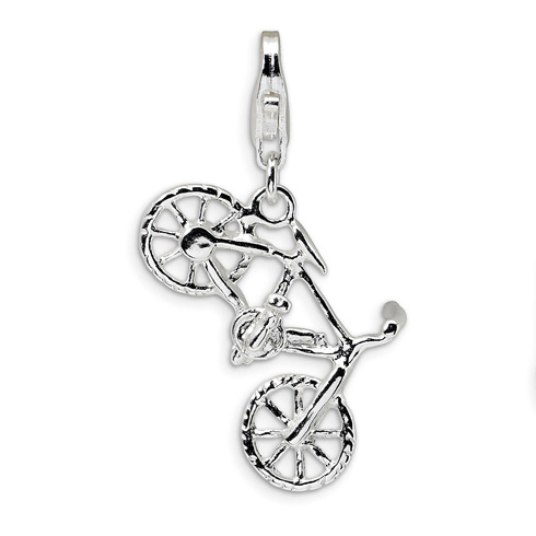 Sterling Silver 3-D Bicycle Charm with Lobster Clasp