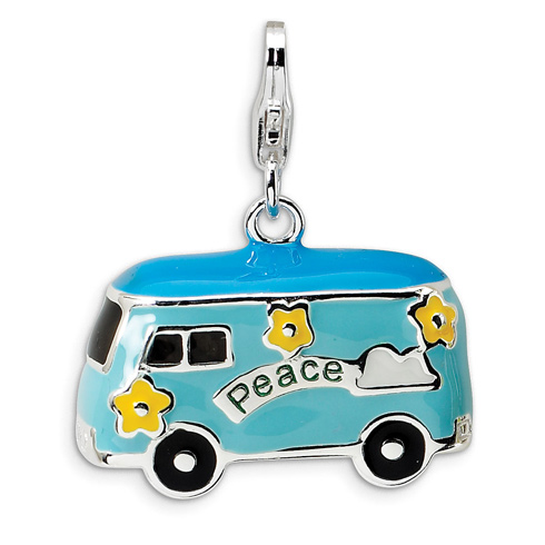 Sterling Silver 3-D Enameled Peace Bus Charm