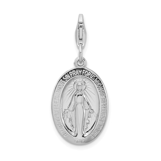 Sterling Silver Miraculous Medal with Lobster Clasp Charm