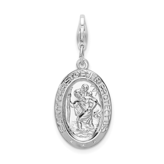 Sterling Silver St Christopher Medal Charm with Lobster Clasp