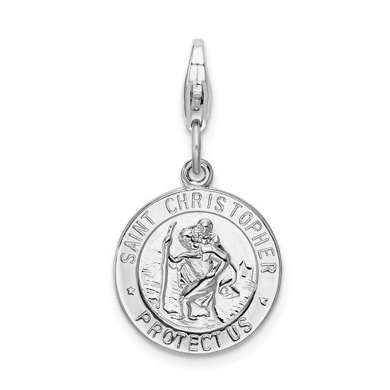 Sterling Silver Small Round St Christopher Medal with Lobster Clasp