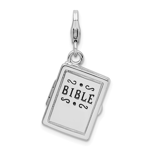 Sterling Silver 3-D Enameled Bible Charm with Lobster Clasp