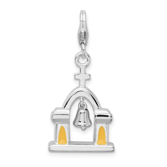 Sterling Silver 3-D Enameled Church with Moving Bell Charm