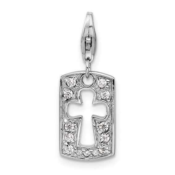 Sterling Silver CZ Cut-out Cross Clip-on Charm