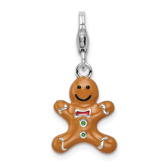 Sterling Silver 3-D Enameled Gingerbread Cookie Charm