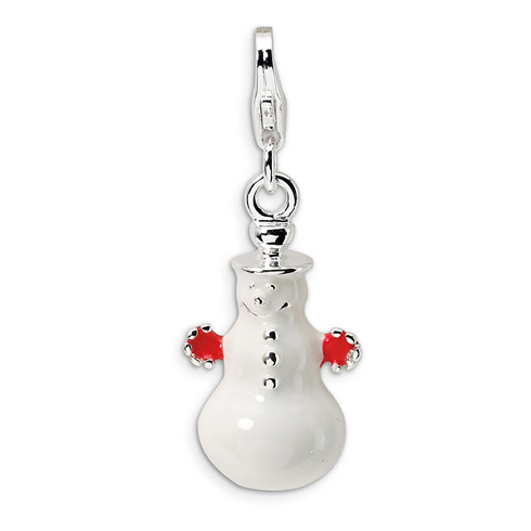 Sterling Silver 3-D Enameled Snowman with Lobster Clasp Charm
