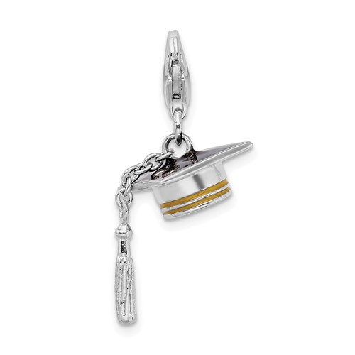 Sterling Silver 3-D Enameled Graduation Cap with Lobster Clasp