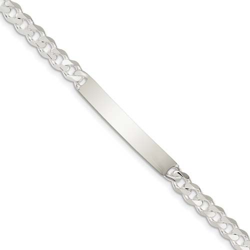 Sterling Silver Flat Curb Link ID Bracelet 8mm