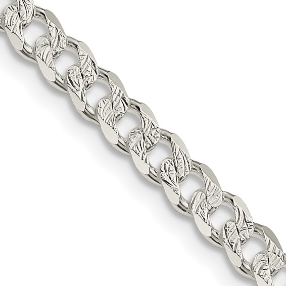 8in Sterling Silver 4.5mm Pavé Curb Link Bracelet