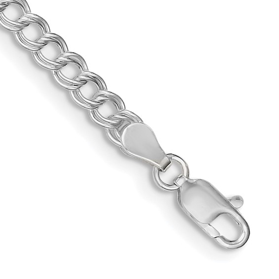 Sterling Silver 8in Double Link Charm Bracelet 4mm