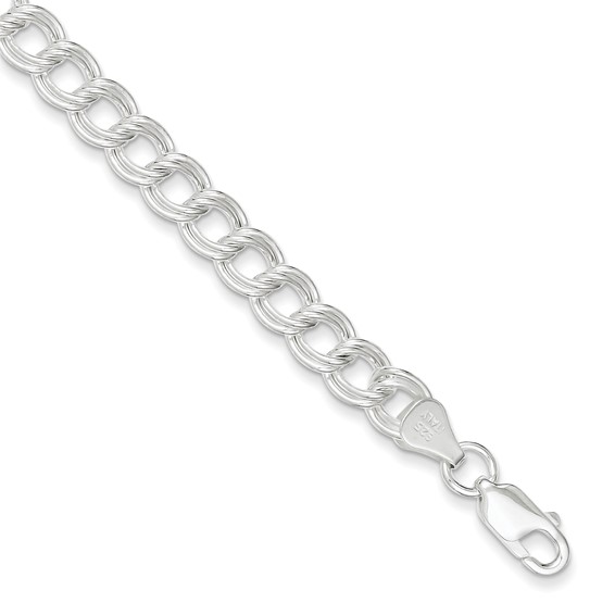Sterling Silver 8in Italian Double Link Charm Bracelet 7mm Thick
