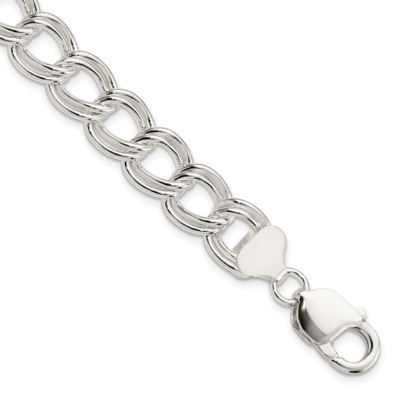 Sterling Silver 8in Double Link Charm Bracelet 11.5mm