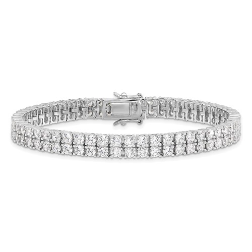 Cheryl M Sterling Silver Brilliant-cut Cubic Zirconia Two Row Tennis Bracelet