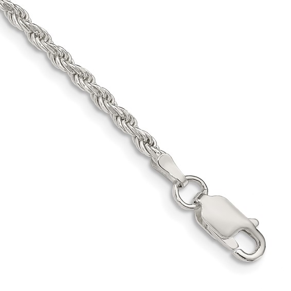 Sterling Silver 9in Rope Chain Anklet 2.25mm