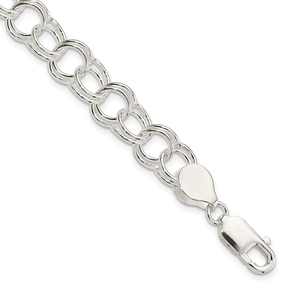 Sterling Silver 7in Charm Bracelet with Double Link Design 8.25mm