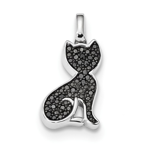 Sterling Silver 1/4 ct Black and White Diamond Cat Pendant Reversible