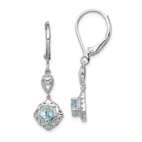 Sterling Silver .46 ct ct Cushion-cut Aquamarine Leverback Earrings