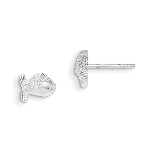 Rhodium Plated Sterling Silver Child's Fish Post Earrings