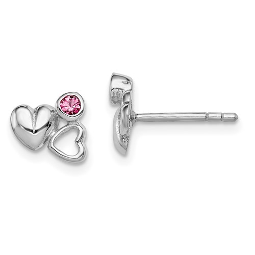 Sterling Silver Child's Pink Preciosa Crystal Heart Post Earrings QE11259