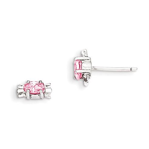 Sterling Silver Pink CZ Candy Kid's Post Earrings