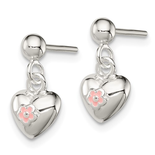 Sterling Silver Pink Enamel Kid's Heart Post Earrings