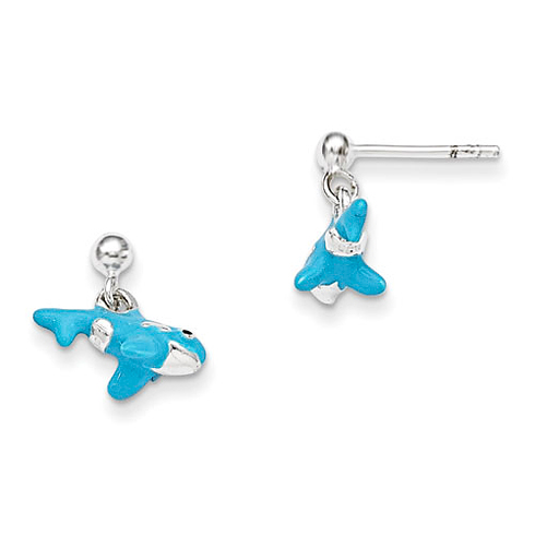 Sterling Silver Children's Enameled Whale Post Dangle Earrings