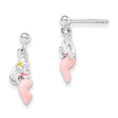 Sterling Silver Children's Enameled Mermaid Post Dangle Earrings