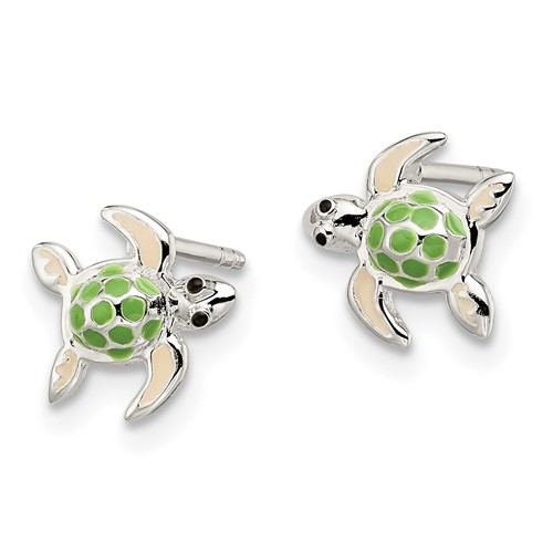Sterling Silver Children's Enameled Sea Turtle Post Earrings