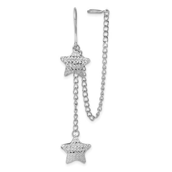 Sterling Silver Rhodium Plated Dangle Star Earlobe Cuff Earring